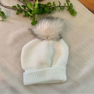 Mebi Designer Knit Baby Hat with Faux Fur Pom Pom